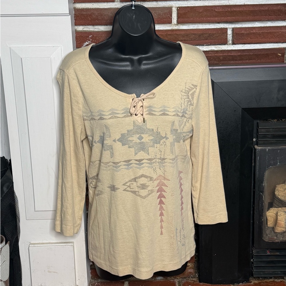 Ralph Lauren Beige Patterned Long Sleeve Top